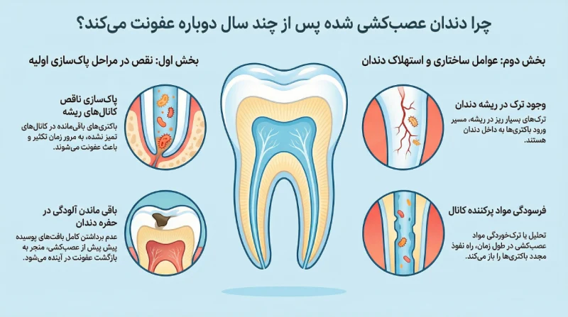 عفونت دندان عصب کشی شده پس از چند سال